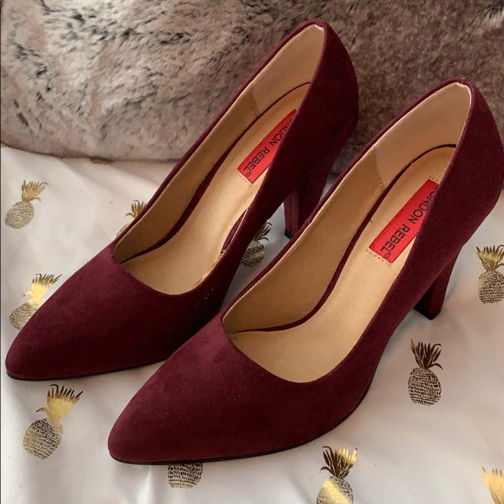 London Rebel berry/wine faux suede heels 8 NEW